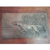 1900′ Paire de Bas Reliefs En Bronze Sur Noyer, Chiens D’Arrêt
