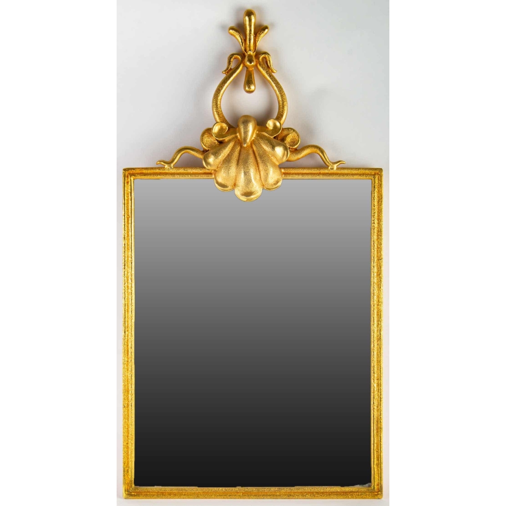 Miroir en bronze doré, signé Georges Mathias pour Fondica Paris , année 1980. | Biron ||||||