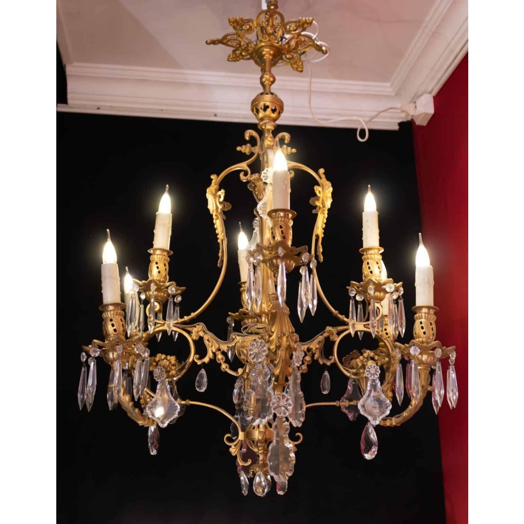 Lustre en bronze et cristal 19e siècle | Biron ||||||||||