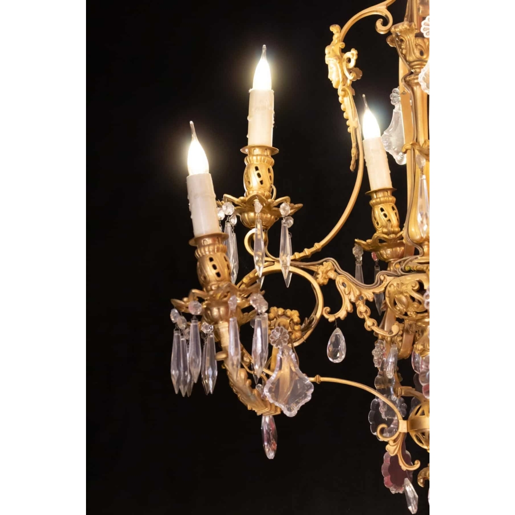 Lustre en bronze et cristal 19e siècle | Biron Lustre en bronze et cristal 19e siècle