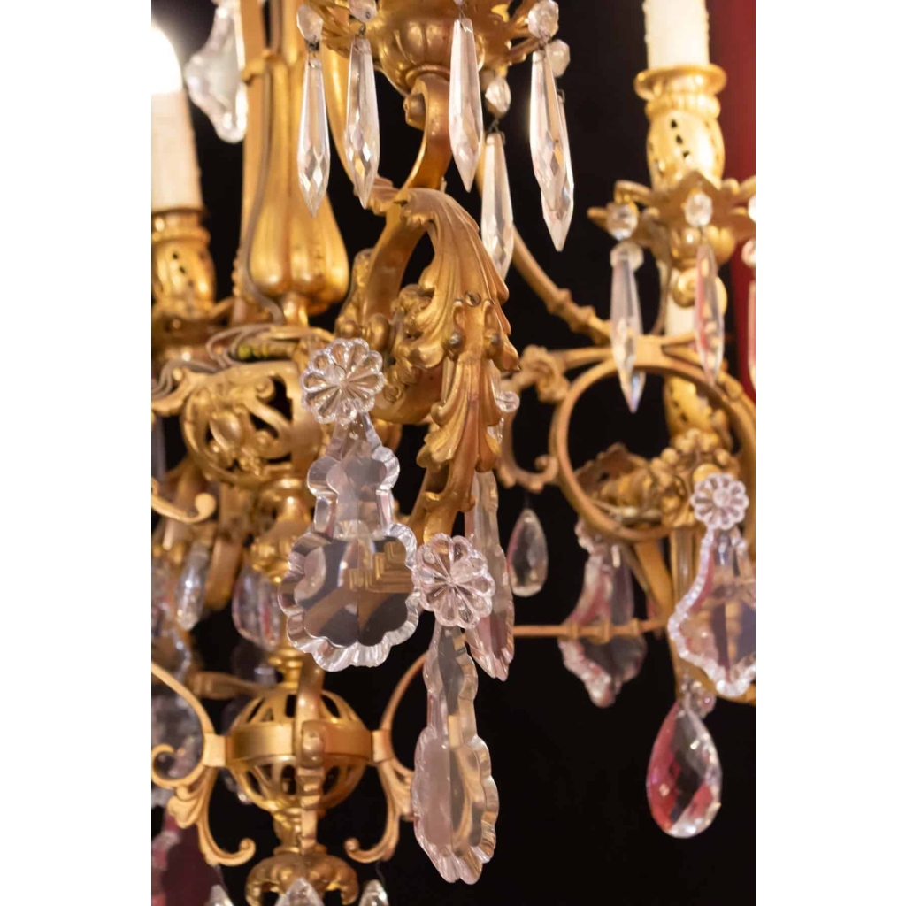 Lustre en bronze et cristal 19e siècle | Biron Lustre en bronze et cristal 19e siècle