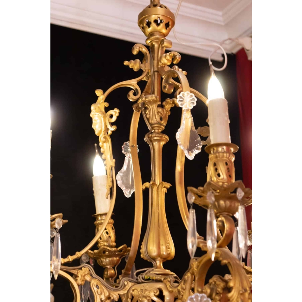 Lustre en bronze et cristal 19e siècle | Biron Lustre en bronze et cristal 19e siècle