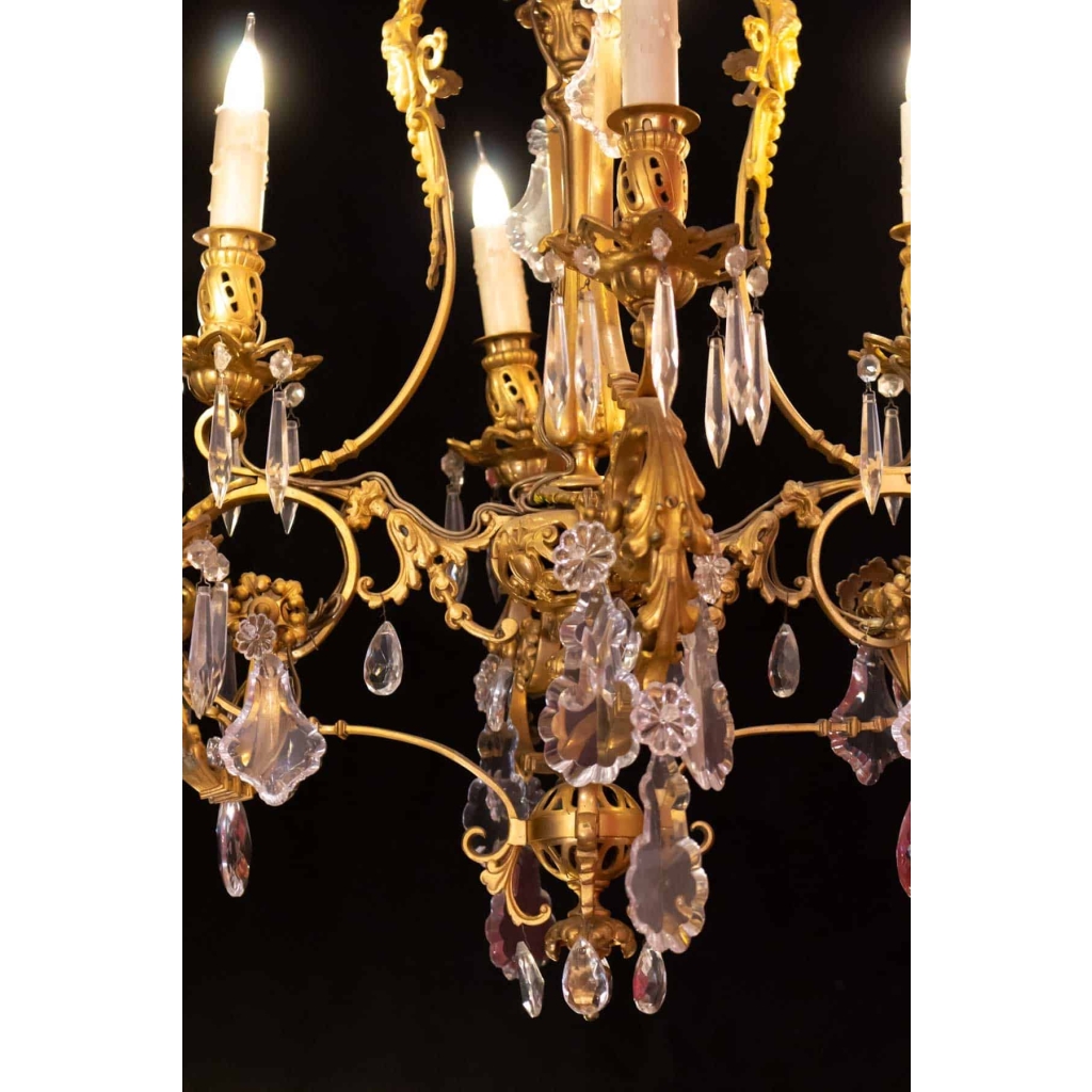 Lustre en bronze et cristal 19e siècle | Biron Lustre en bronze et cristal 19e siècle