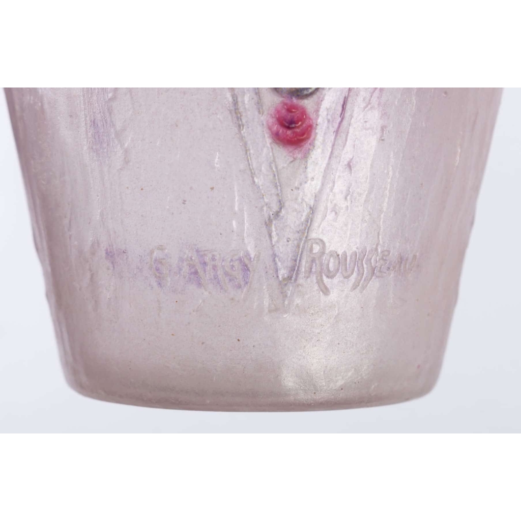 Vase "Primevères" pâte de verre rose, violette, noire et blanche - Gabriel ARGY-ROUSSEAU