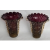 1970′ Paire de Vases Ou Similaires – Cristal Murano Violine et Or – Signés Toso H 32 cm