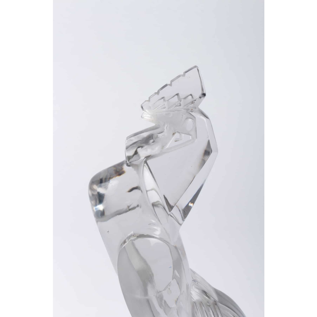 Mascotte Serre-Livres « Coq Houdan » verre blanc socle sur base verre opalin noir de René LALIQUE