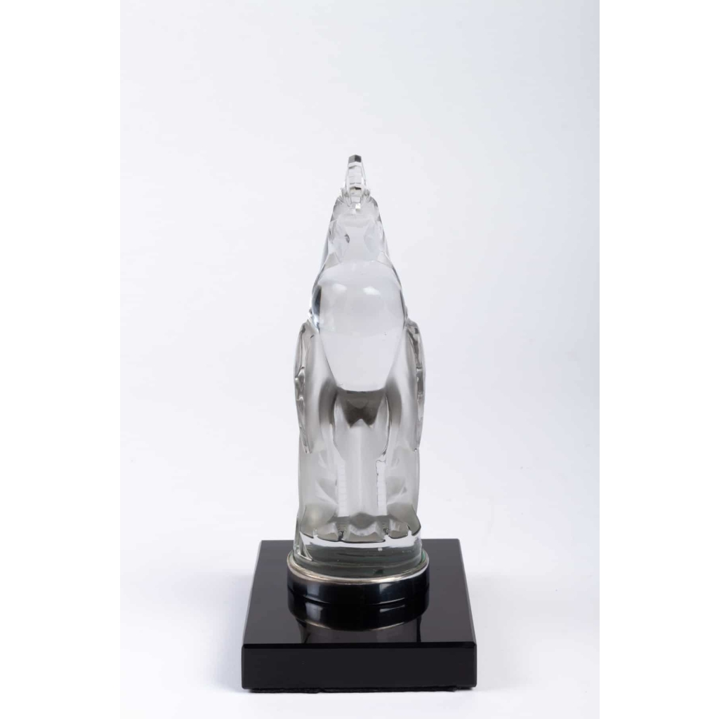 Mascotte Serre-Livres « Coq Houdan » verre blanc socle sur base verre opalin noir de René LALIQUE