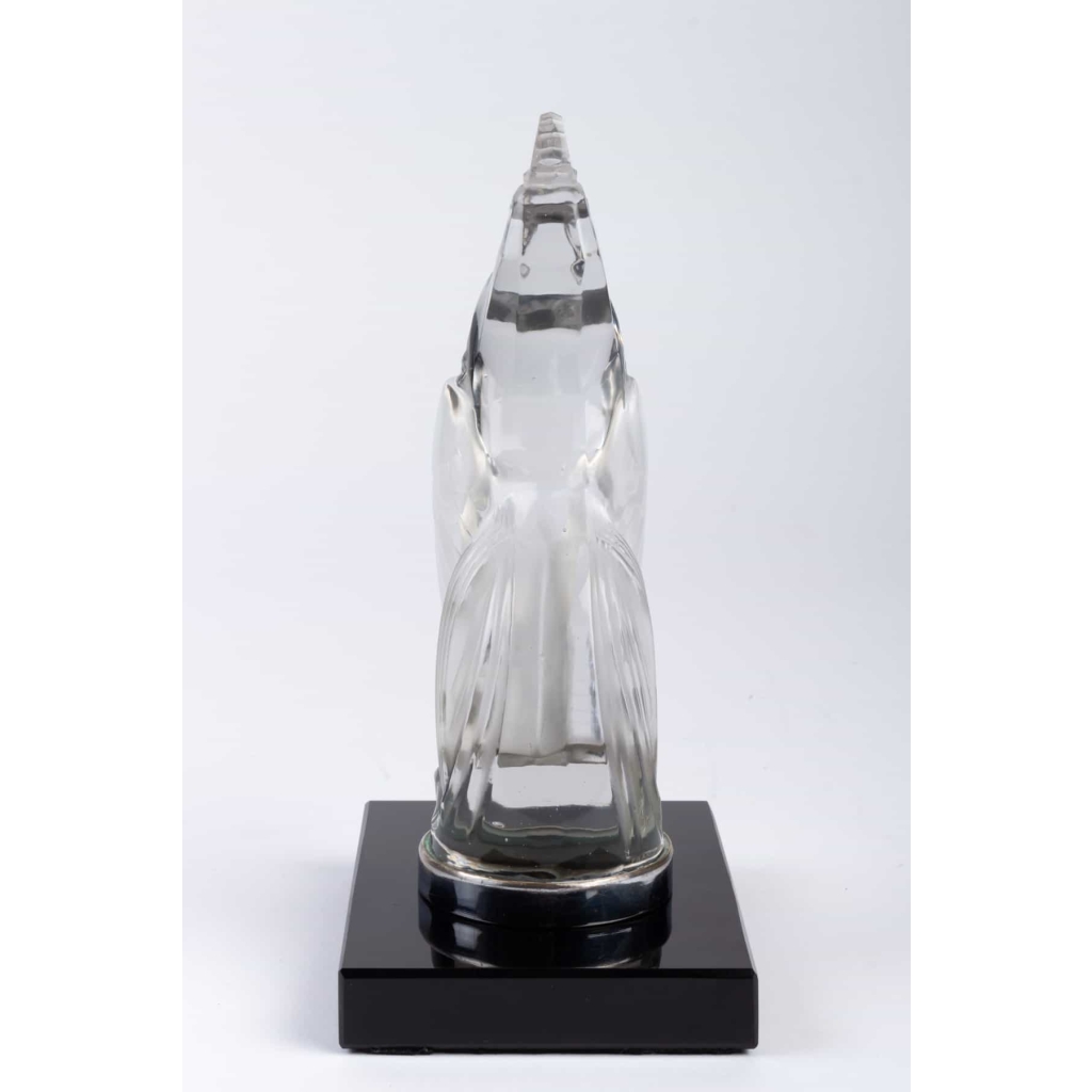Mascotte Serre-Livres « Coq Houdan » verre blanc socle sur base verre opalin noir de René LALIQUE