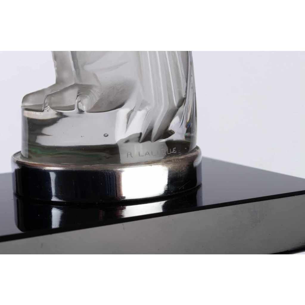 Mascotte Serre-Livres « Coq Houdan » verre blanc socle sur base verre opalin noir de René LALIQUE