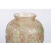 Vase « Martin Pêcheurs » verre blanc patiné sepia et vert de René LALIQUE
