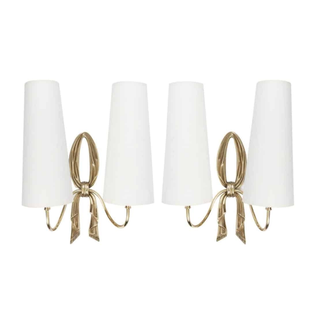 Paire d’Appliques « Ruban » Bronze Lucien Gau 1960 | Biron ||||||