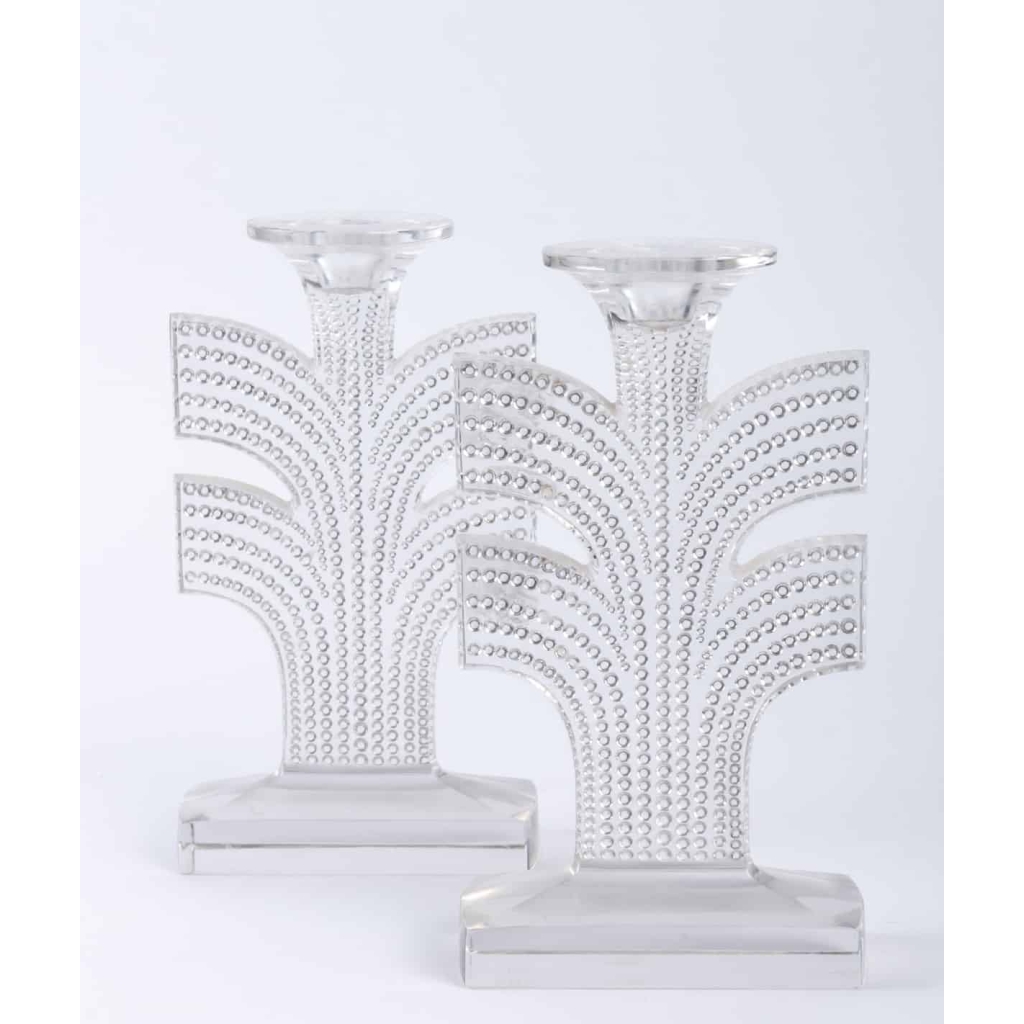 Paire de Bougeoirs « Tokyo » verre blanc de René LALIQUE
