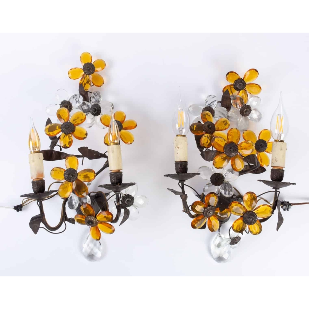 Appliques de style Baguès aux fleurs et fer forgé 1950 | Biron |||||||||||||