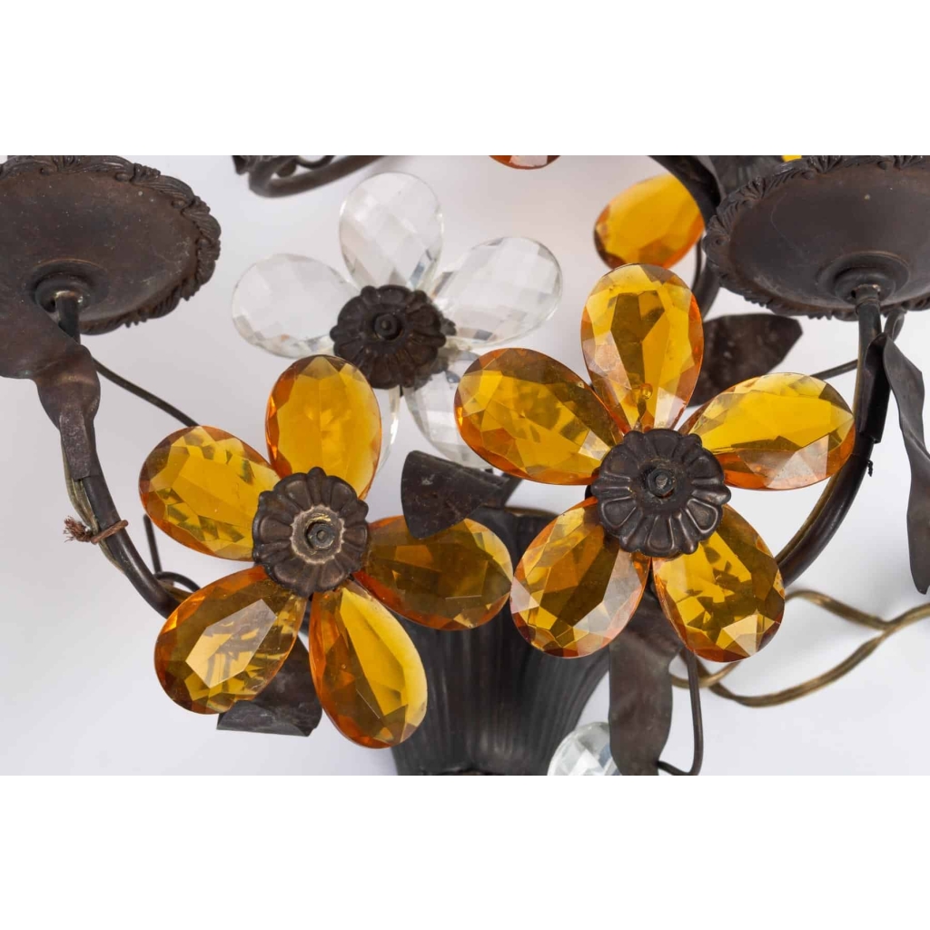 Appliques de style Baguès aux fleurs et fer forgé 1950 | Biron Appliques de style Baguès aux fleurs et fer forgé 1950
