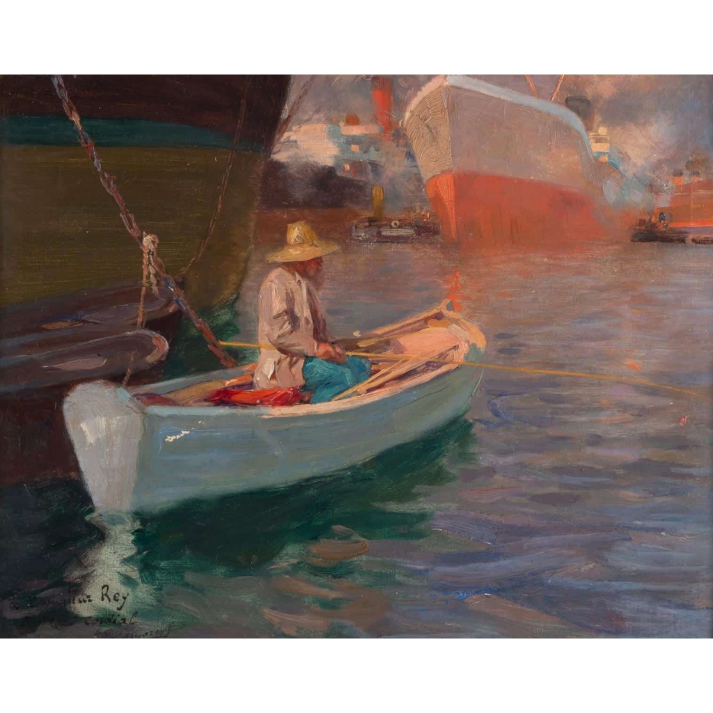 Pêcheur à la tombée du jour. Jacques Camoreyt 1871-1963