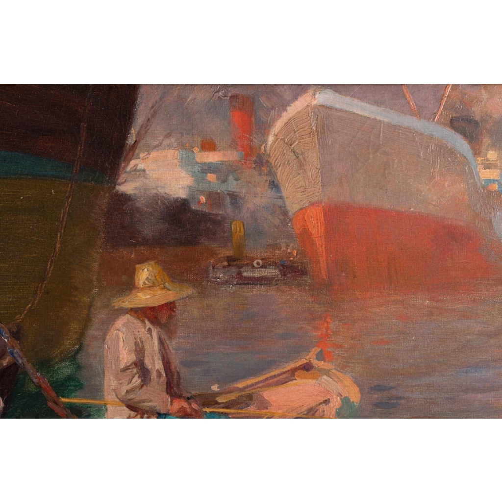 Pêcheur à la tombée du jour. Jacques Camoreyt 1871-1963