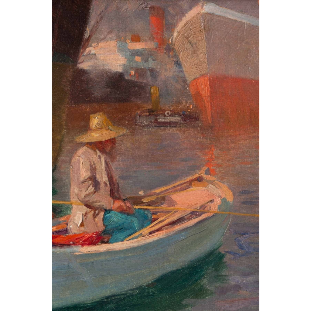 Pêcheur à la tombée du jour. Jacques Camoreyt 1871-1963