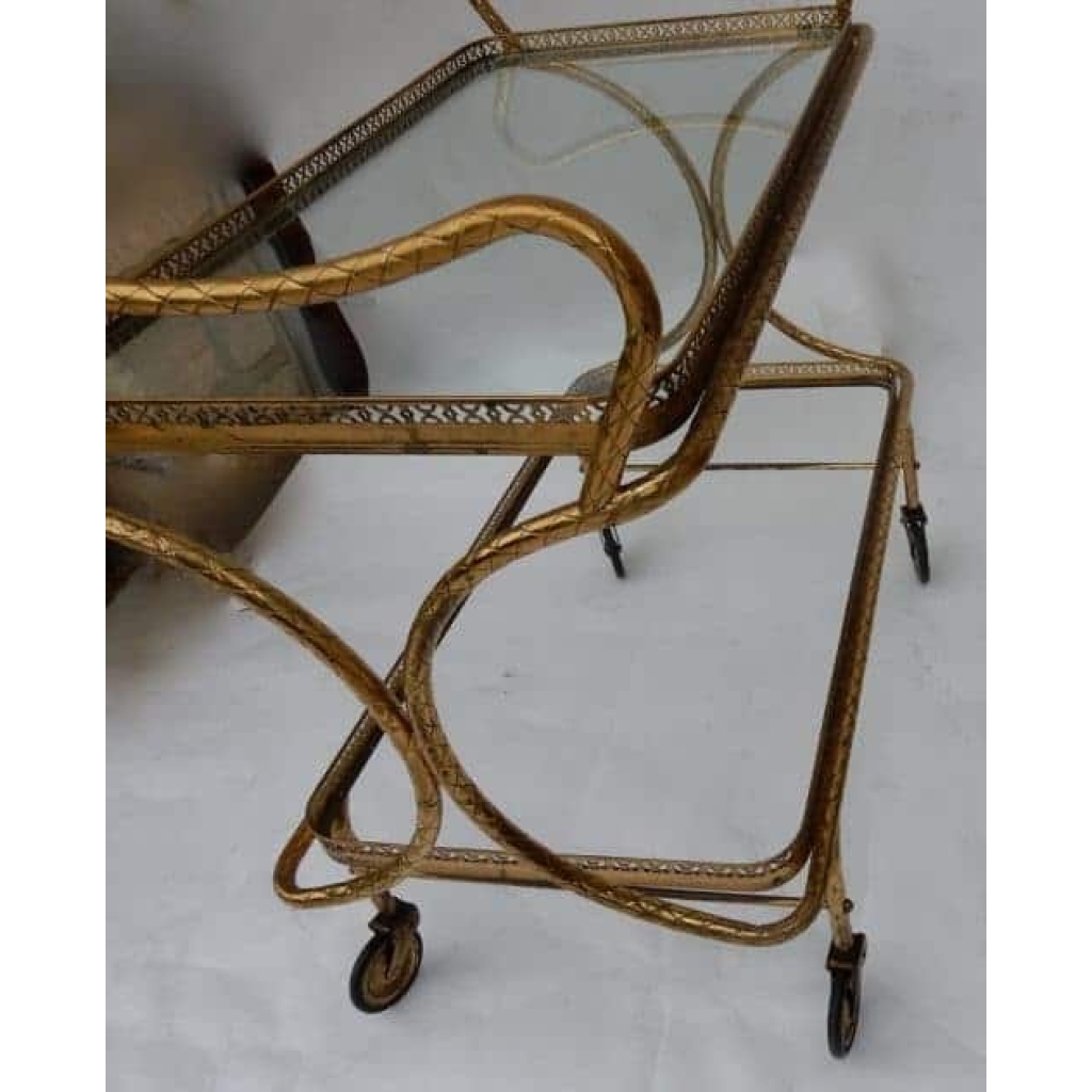1970′ Bar Roulant en Bronze et Laiton Doré Maison Baguès Décor Art Nouveau | Biron 1970′ Bar Roulant en Bronze et Laiton Doré Maison Baguès Décor Art Nouveau