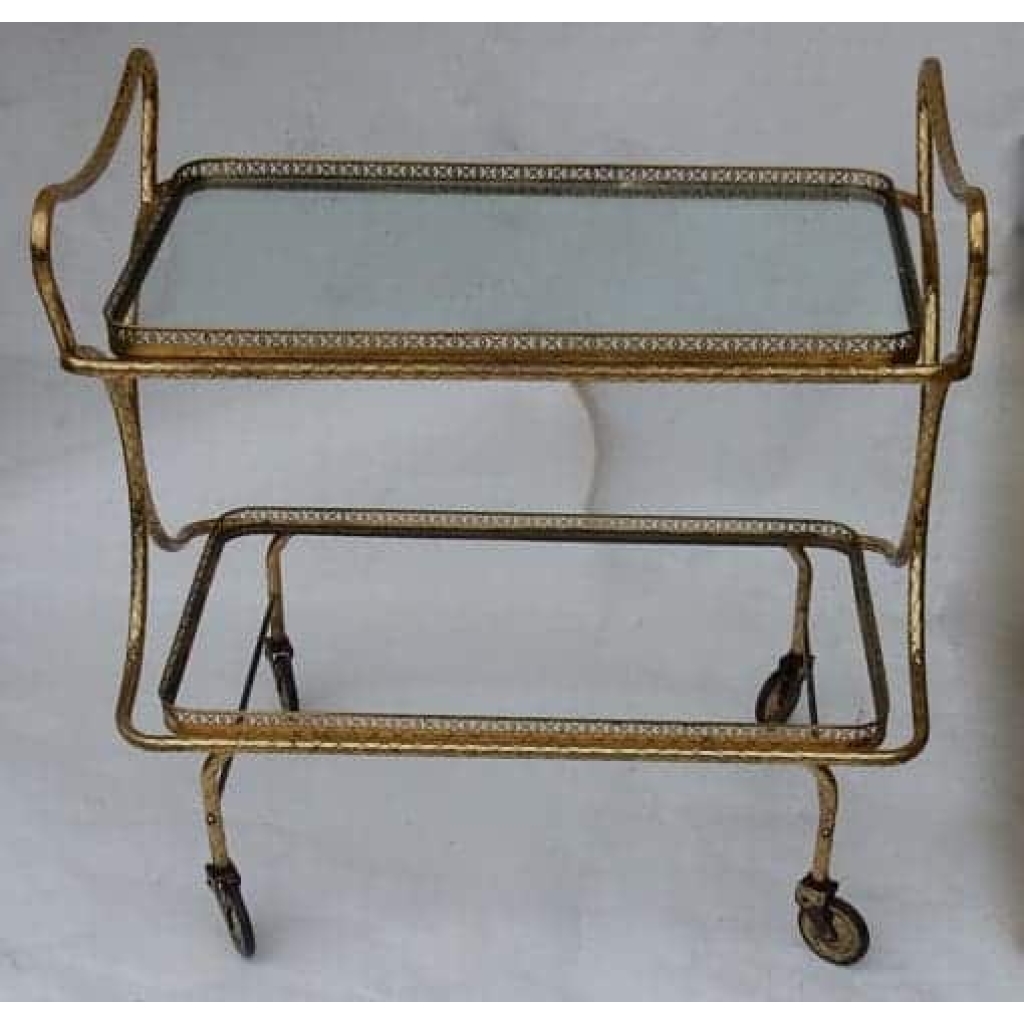 1970′ Bar Roulant en Bronze et Laiton Doré Maison Baguès Décor Art Nouveau | Biron 1970′ Bar Roulant en Bronze et Laiton Doré Maison Baguès Décor Art Nouveau