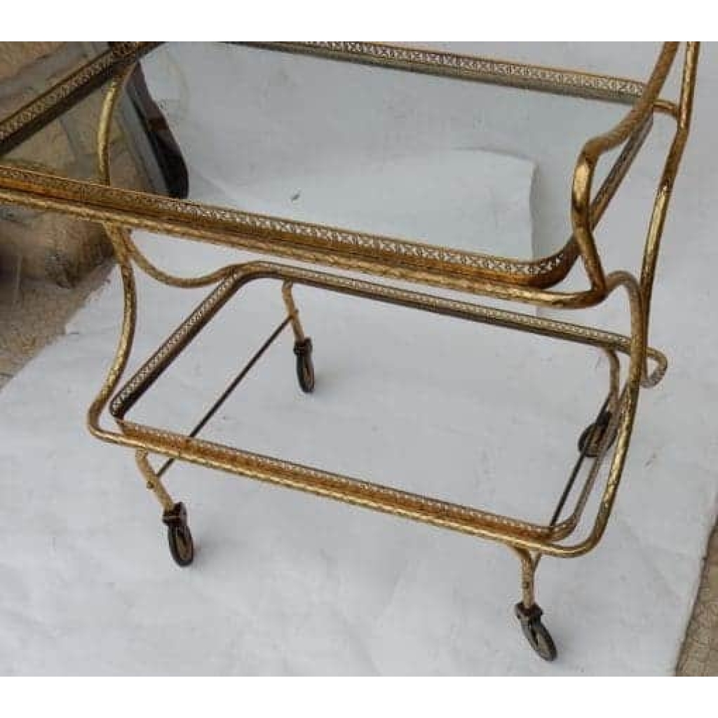 1970′ Bar Roulant en Bronze et Laiton Doré Maison Baguès Décor Art Nouveau | Biron 1970′ Bar Roulant en Bronze et Laiton Doré Maison Baguès Décor Art Nouveau