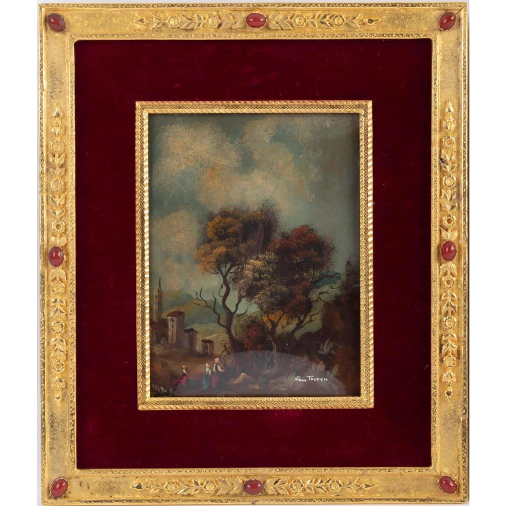 Peinture sur porcelaine cadre en bronze doré 19e siècle Napoléon III