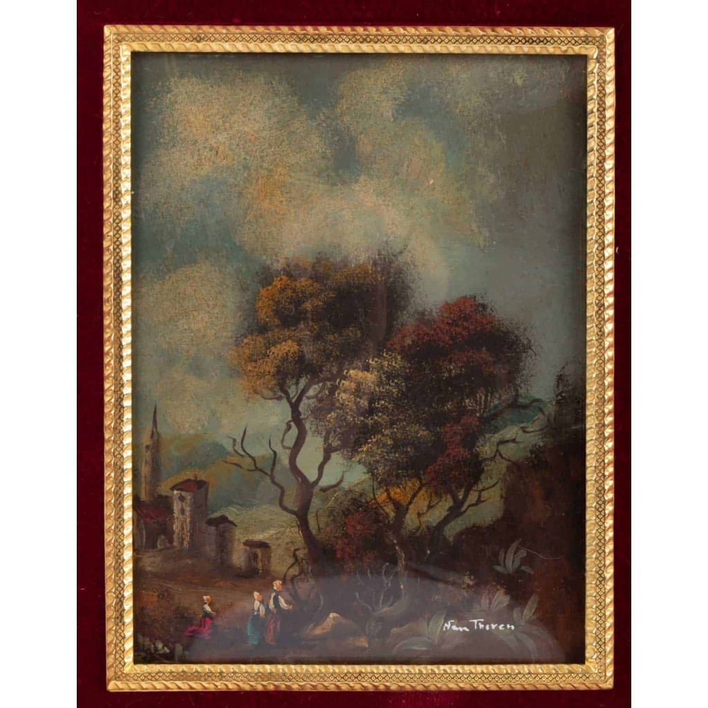 Peinture sur porcelaine cadre en bronze doré 19e siècle Napoléon III