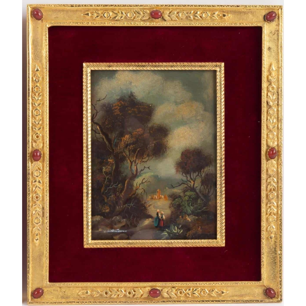 Peinture sur porcelaine cadre en bronze doré 19e siècle Napoléon III