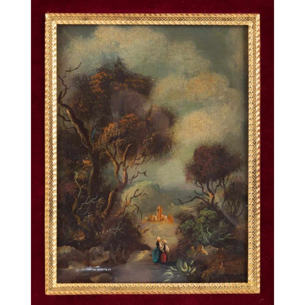 Peinture sur porcelaine cadre en bronze doré 19e siècle Napoléon III
