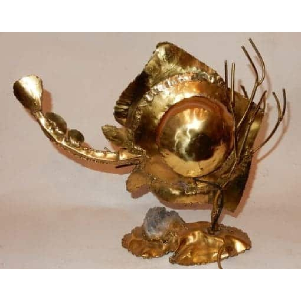 1970′ Lampe A la Raie en Bronze Doré et Agate Et Cristal de Roche DLG Duval Brasseur, Isabelle Faure Signée Laudrain | Biron 1970′ Lampe A la Raie en Bronze Doré et Agate Et Cristal de Roche DLG Duval Brasseur, Isabelle Faure Signée Laudrain