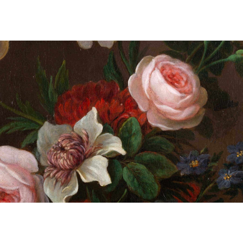 Bouquet de fleurs dans un panier. Fin XVIII ème