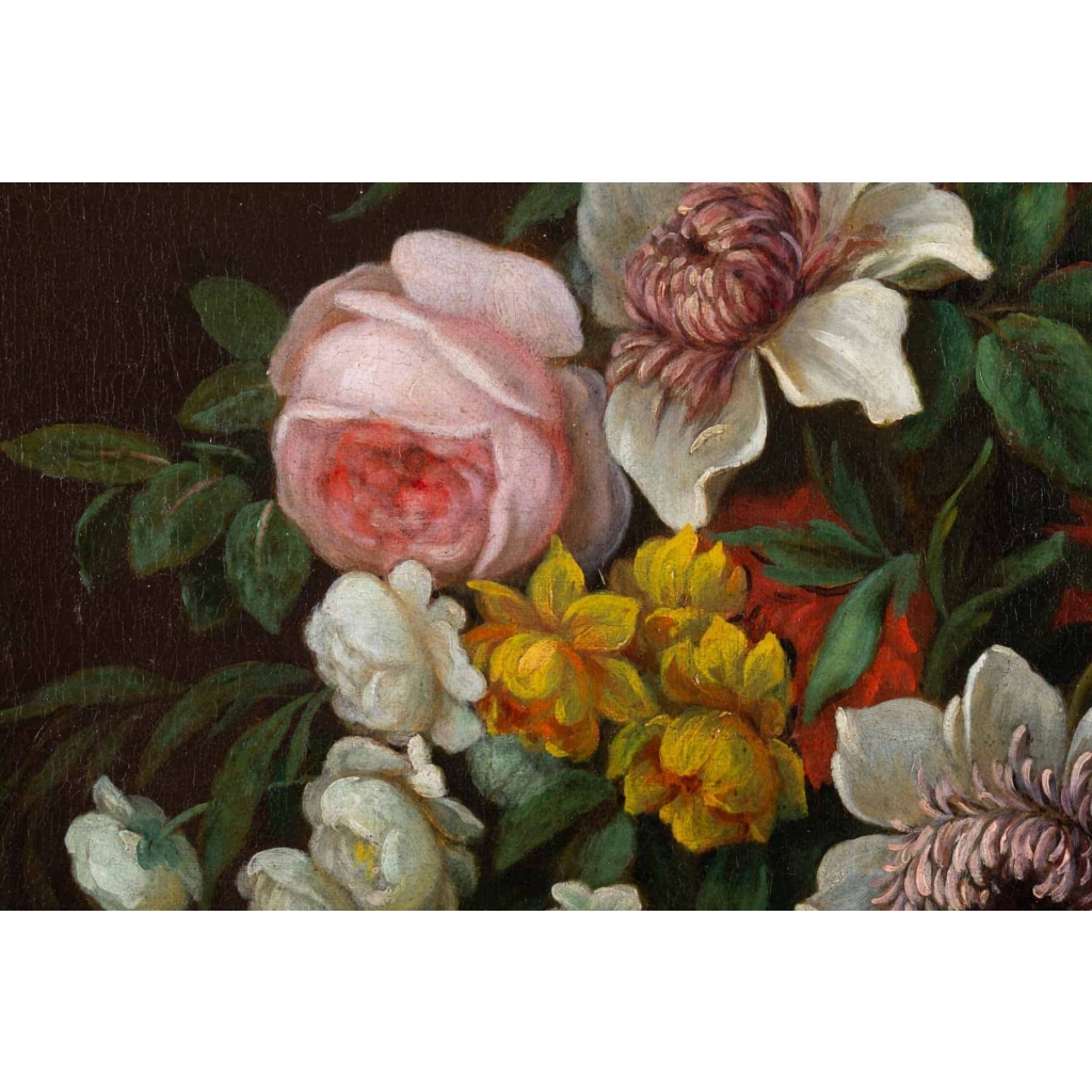 Bouquet de fleurs dans un panier. Fin XVIII ème