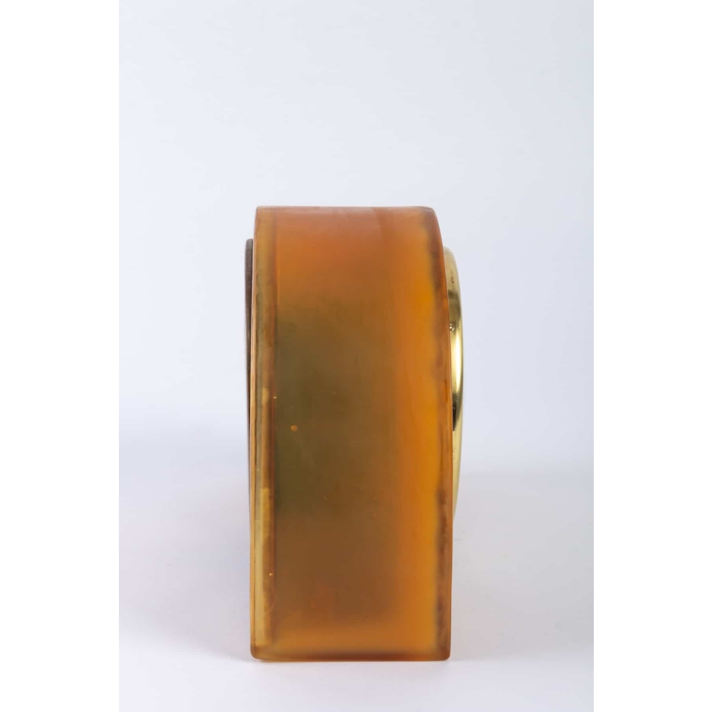 Pendule « Moineaux » verre butterscotch de René LALIQUE - mouvement électrique ATO d'origine