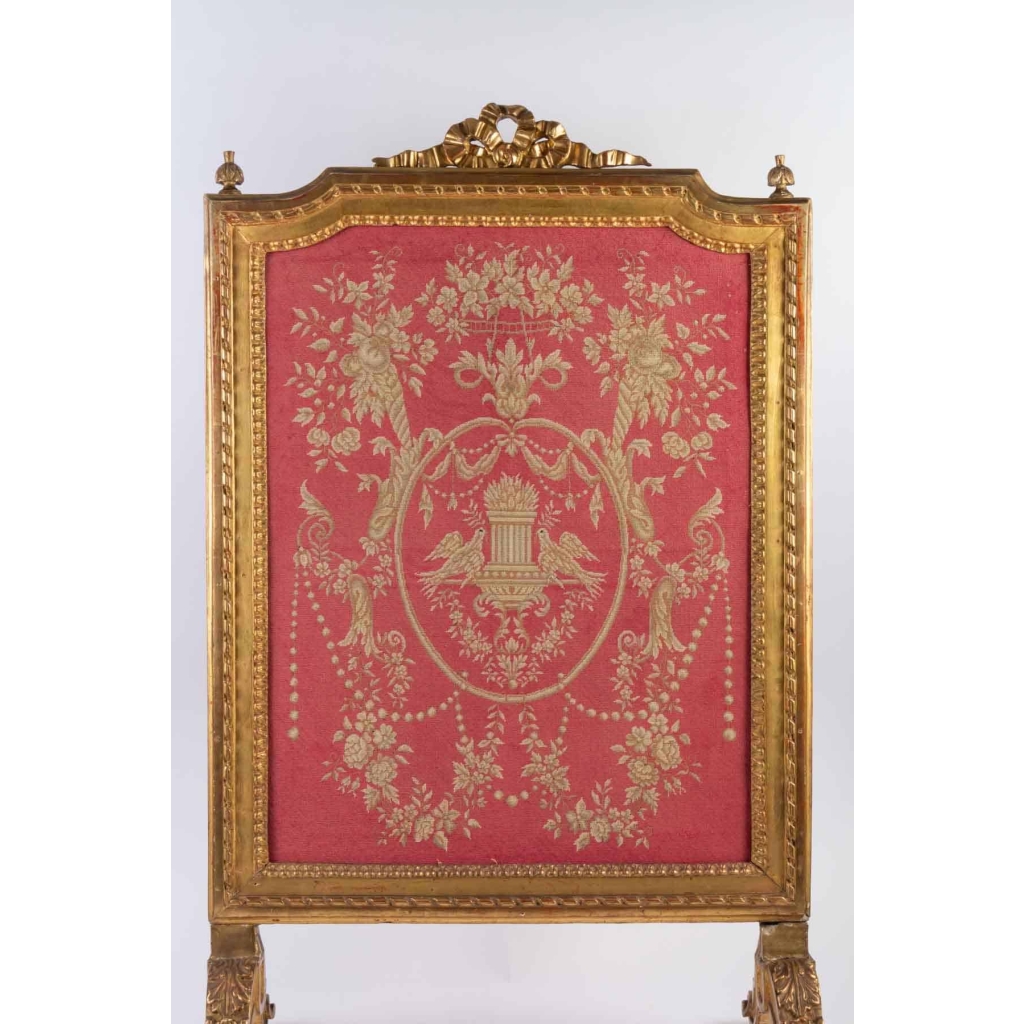 Ecran de cheminée en bois doré style Louis XVI fin 19e siècle