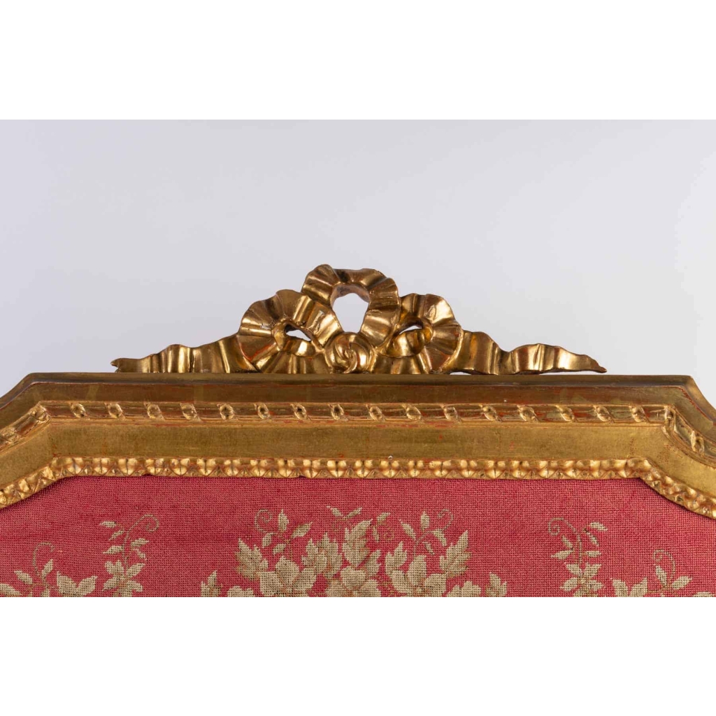 Ecran de cheminée en bois doré style Louis XVI fin 19e siècle
