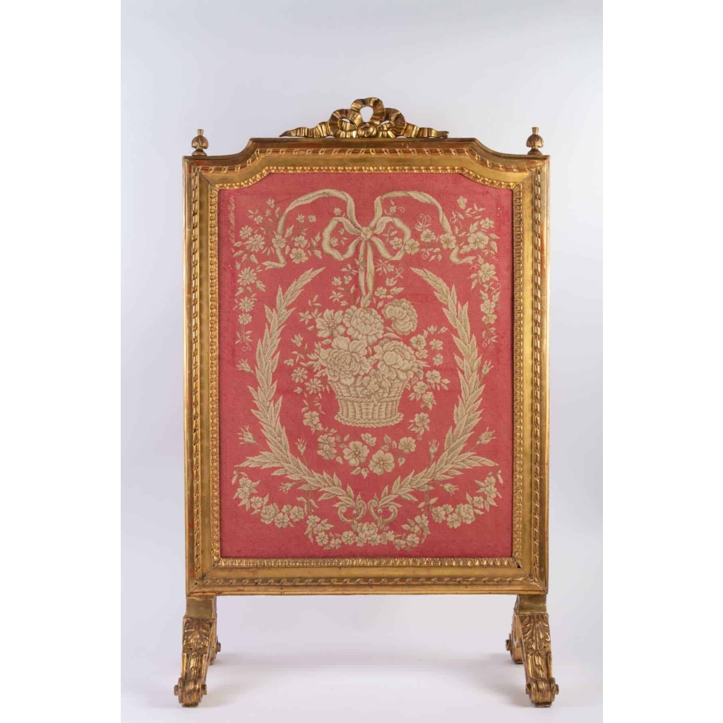 Ecran de cheminée en bois doré style Louis XVI fin 19e siècle