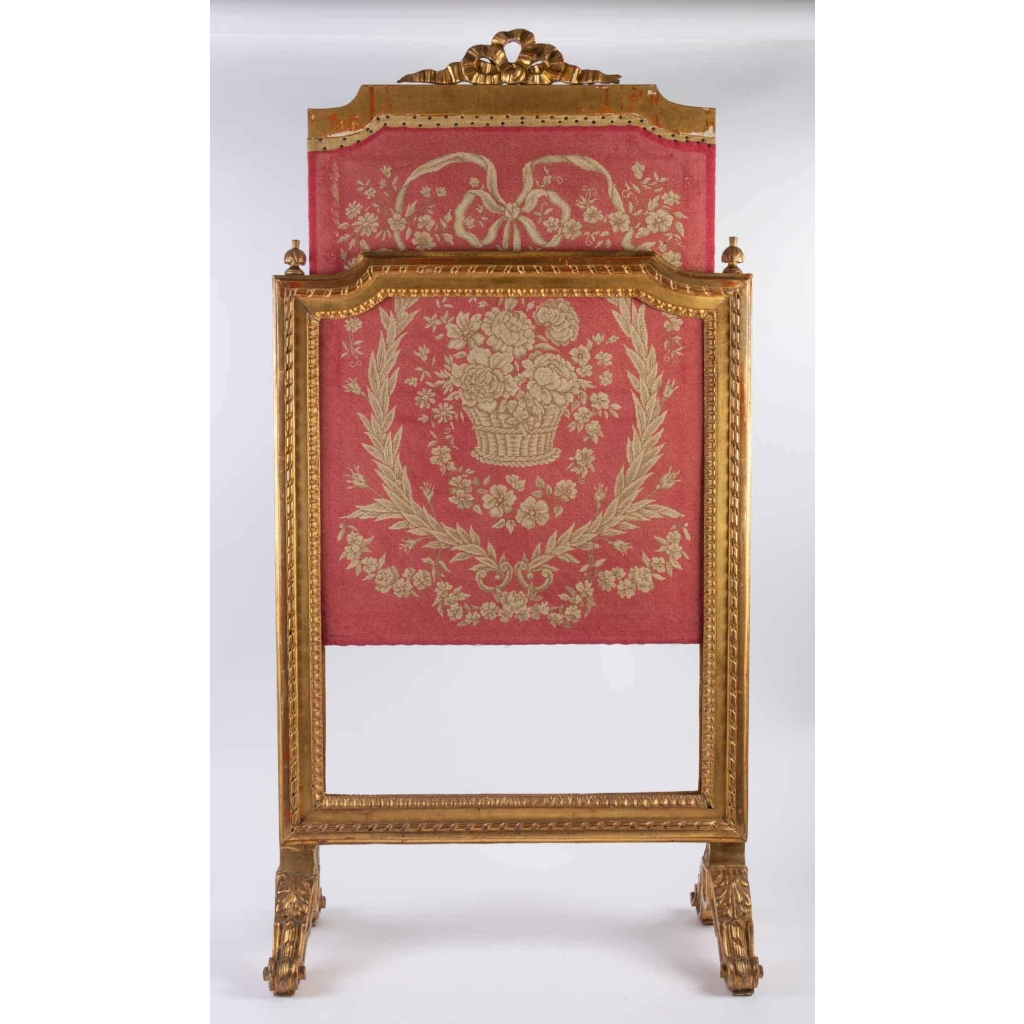 Ecran de cheminée en bois doré style Louis XVI fin 19e siècle