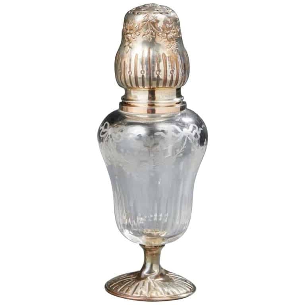 Antique French Sterling Silver & Cut & Engraved Crystal Sugar Shaker Caster, | Biron ||