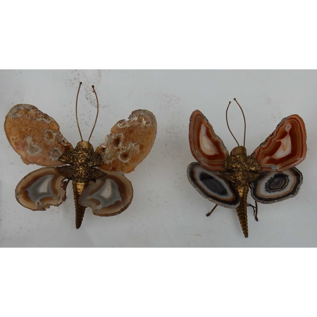 1970′Paire D’Appliques Papillon Duval Brasseur Ou Isabelle Faure Avec Ailes En Agate 20 X H 26 CM | Biron |||||||||