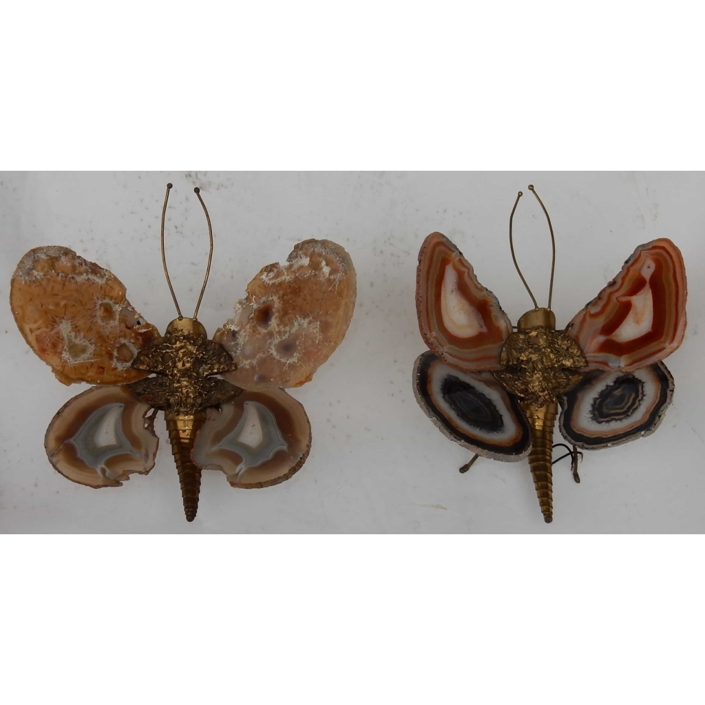 1970′Paire D’Appliques Papillon Duval Brasseur Ou Isabelle Faure Avec Ailes En Agate 20 X H 26 CM | Biron 1970′Paire D’Appliques Papillon Duval Brasseur Ou Isabelle Faure Avec Ailes En Agate 20 X H 26 CM