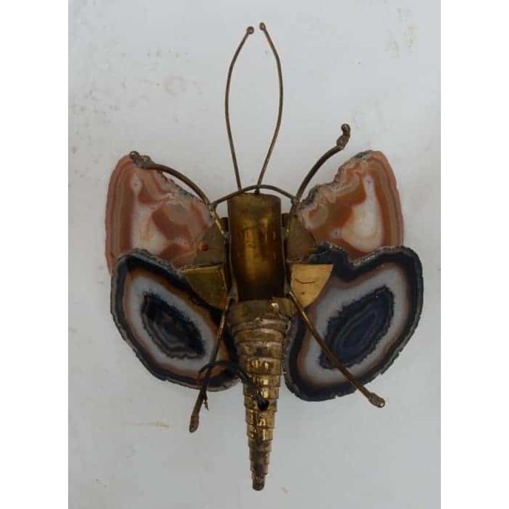 1970′Paire D’Appliques Papillon Duval Brasseur Ou Isabelle Faure Avec Ailes En Agate 20 X H 26 CM | Biron 1970′Paire D’Appliques Papillon Duval Brasseur Ou Isabelle Faure Avec Ailes En Agate 20 X H 26 CM