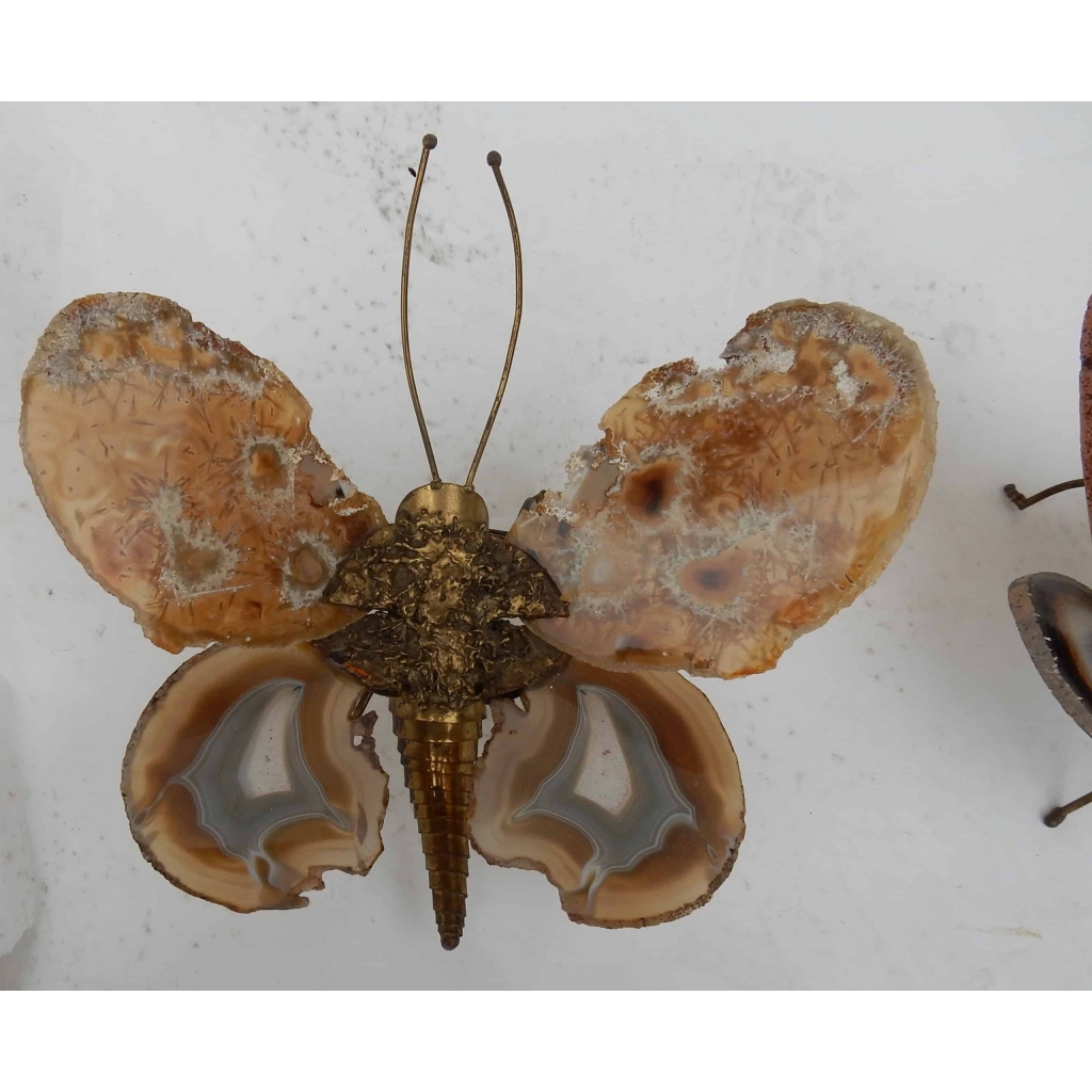 1970′Paire D’Appliques Papillon Duval Brasseur Ou Isabelle Faure Avec Ailes En Agate 20 X H 26 CM | Biron 1970′Paire D’Appliques Papillon Duval Brasseur Ou Isabelle Faure Avec Ailes En Agate 20 X H 26 CM