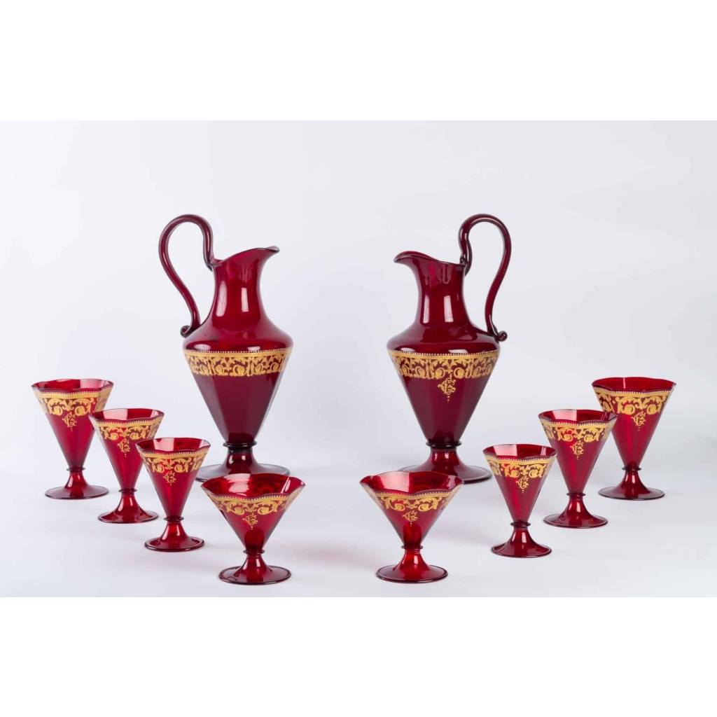 Service en verre de Venise rouge et or 1900 | Biron ||||||||||||||