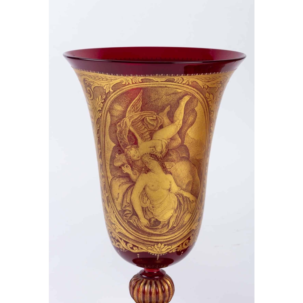 2 Vases Venise rouges et or fin 19e siècle | Biron 2 Vases Venise rouges et or fin 19e siècle