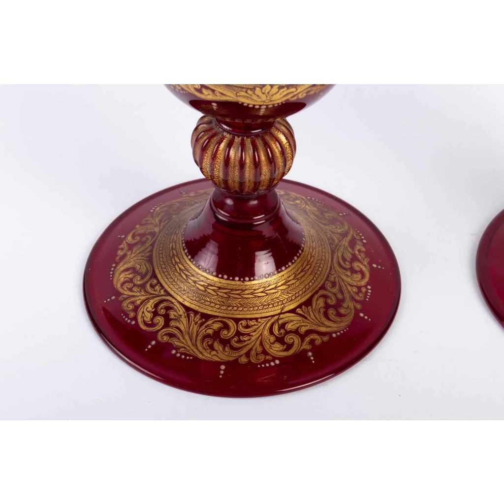 2 Vases Venise rouges et or fin 19e siècle | Biron 2 Vases Venise rouges et or fin 19e siècle