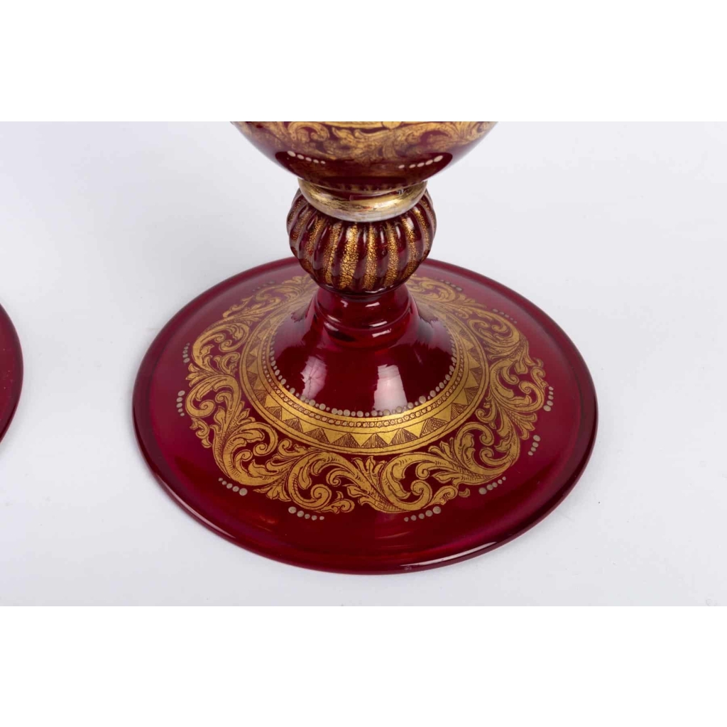 2 Vases Venise rouges et or fin 19e siècle | Biron 2 Vases Venise rouges et or fin 19e siècle