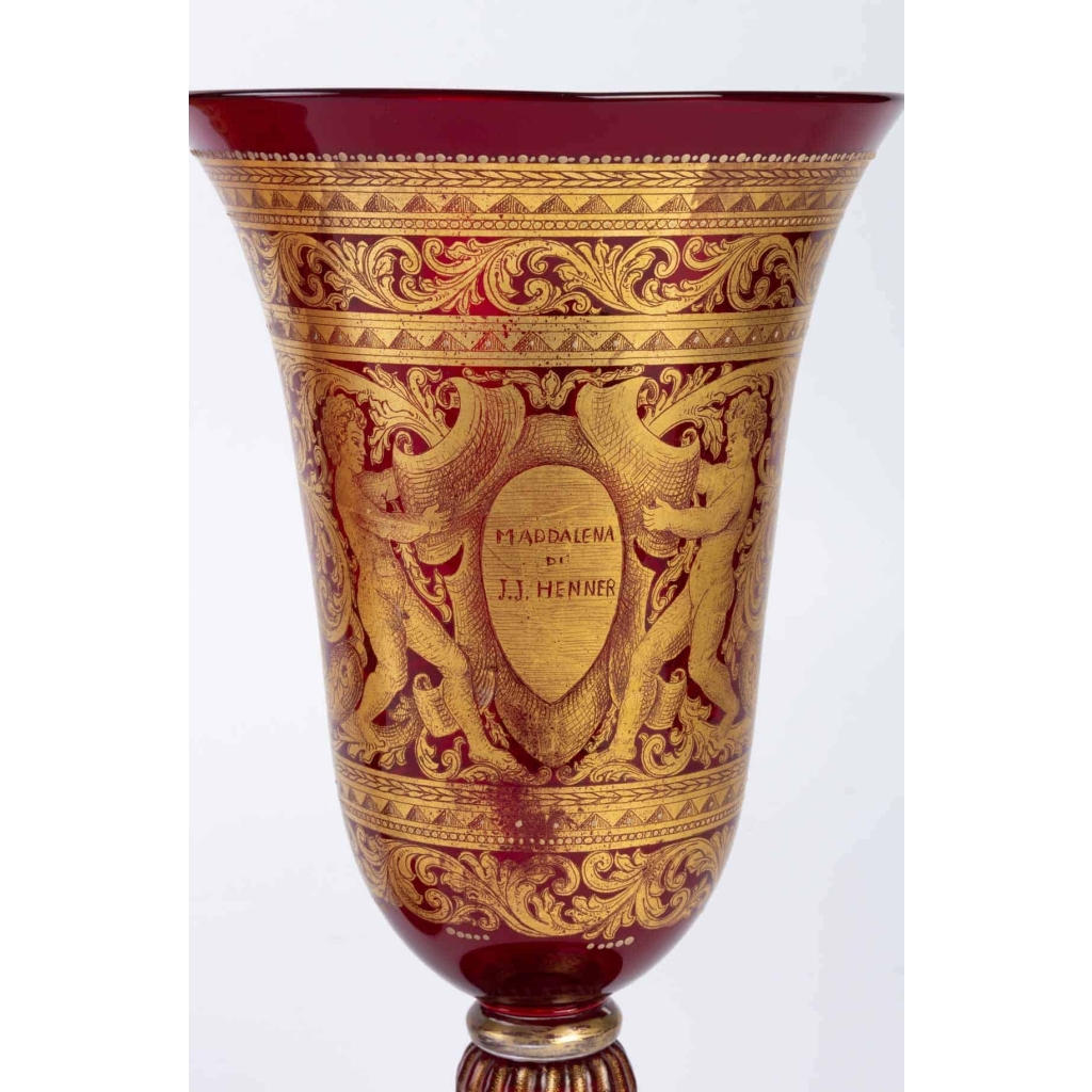 2 Vases Venise rouges et or fin 19e siècle | Biron 2 Vases Venise rouges et or fin 19e siècle