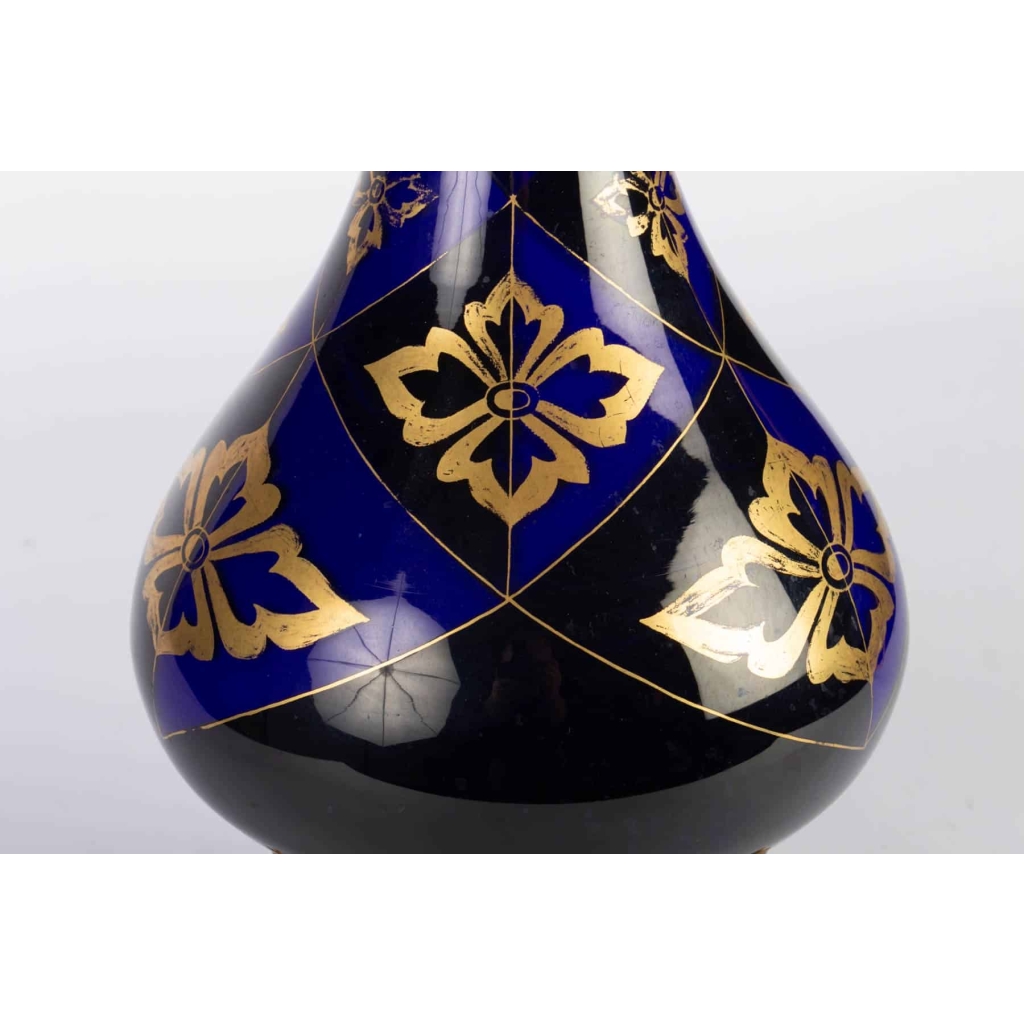 Paire de Lampes bleues et or Napoléon III | Biron Paire de Lampes bleues et or Napoléon III
