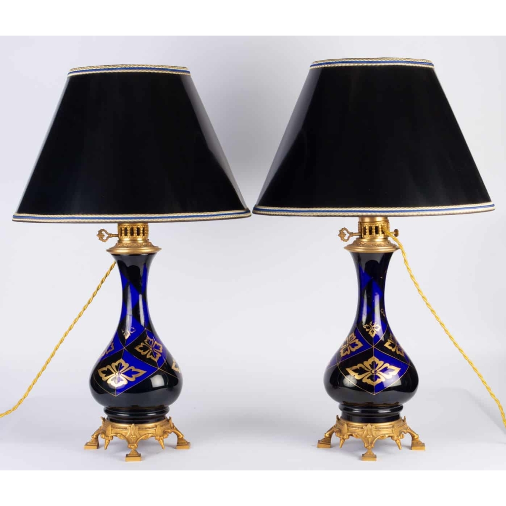 Paire de Lampes bleues et or Napoléon III | Biron Paire de Lampes bleues et or Napoléon III