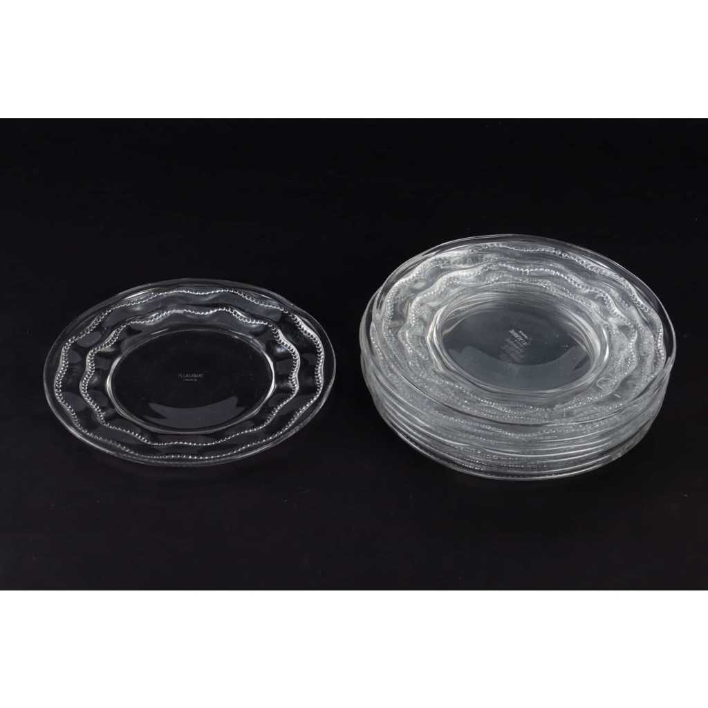 Service de 8 assiettes « Chambertin » verre blanc de René LALIQUE