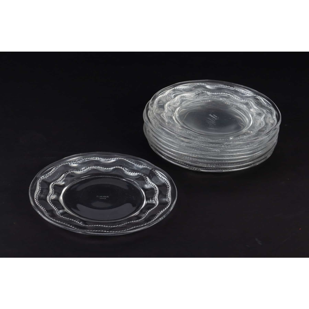 Service de 8 assiettes « Chambertin » verre blanc de René LALIQUE